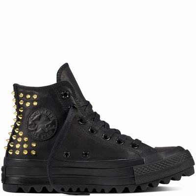 Converse Chuck Taylor All Star Lift Ripple Platform Womens - Black/Black/Gold Shoes (847XNTEM)